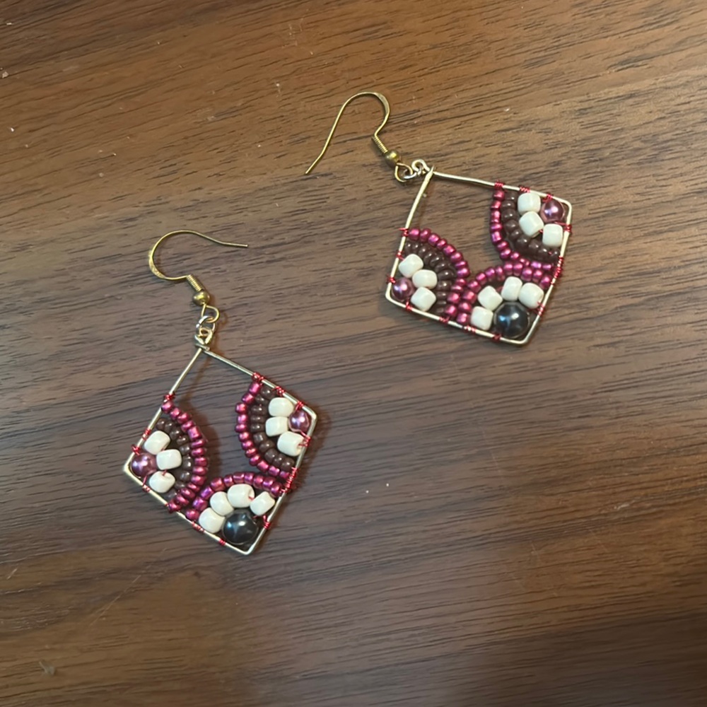 Elegant Beaded Square Earrings